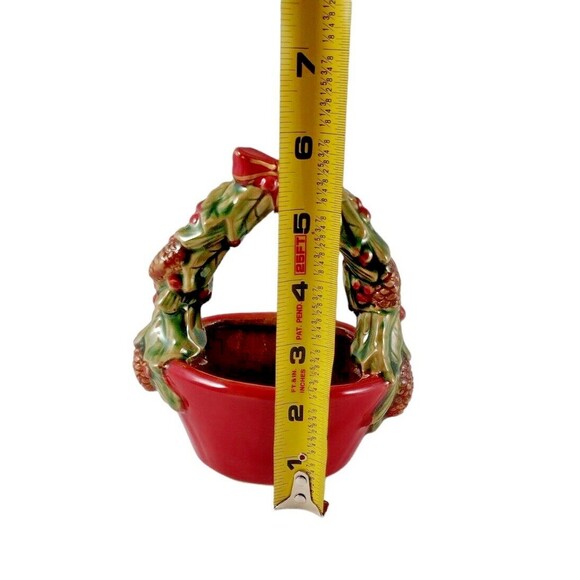 VTG Glazed Christmas Basket Pottery Trinket Candy Dish Stoneware Holiday Signed - Picture 7 of 9